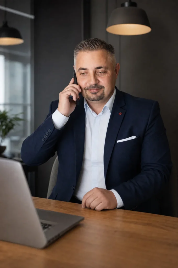 Specjalista od trudnych nieruchomości podczas rozmowy telefonicznej z klientem